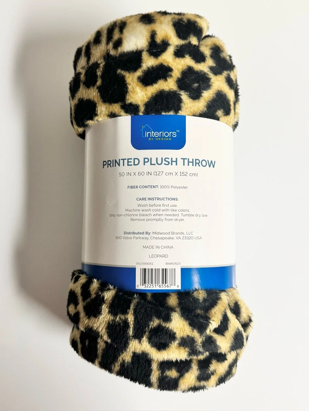 Interiors By Design Leopard Plush Throw Blanket 50x60 NWT